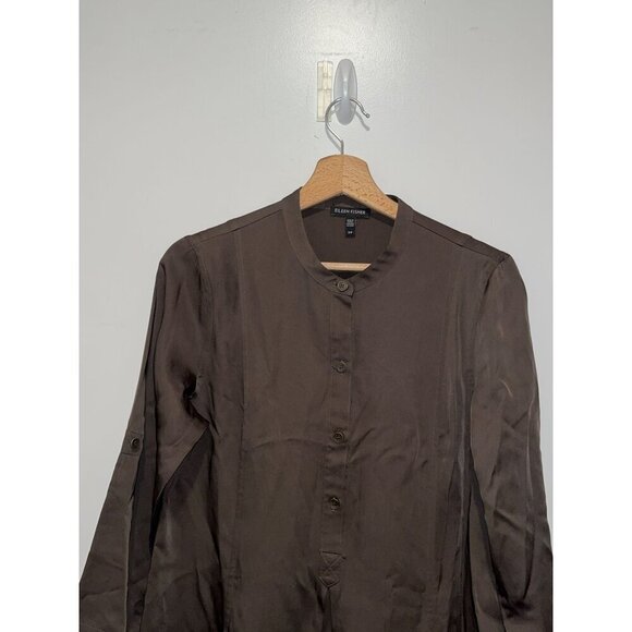 Eileen Fisher Green Tencel Relaxed Fit Button-Up Tunic Midi Dress Women's Size S - Picture 4 of 9